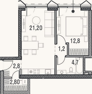 Планировка: 2-к, 44,9 м²