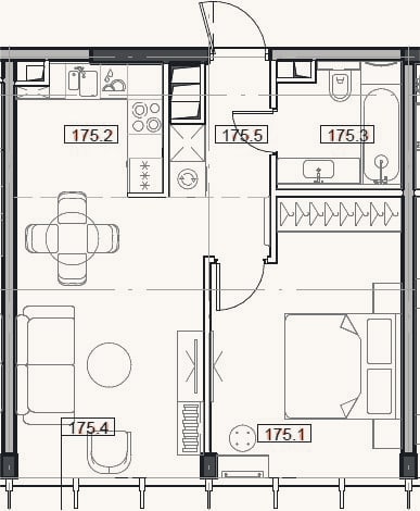 Планировка: 2-к, 43,9 м²
