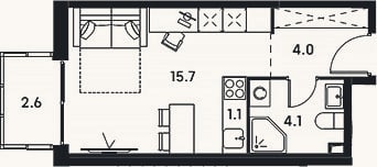 Планировка: Студия, 24,9 м²