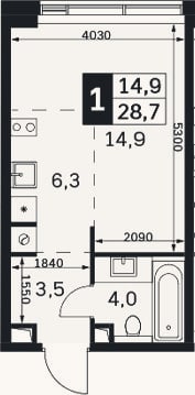 Планировка: Студия, 28,7 м²