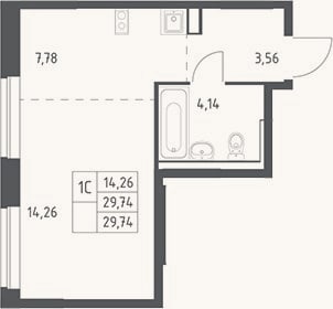 Планировка: Студия, 29,7 м²