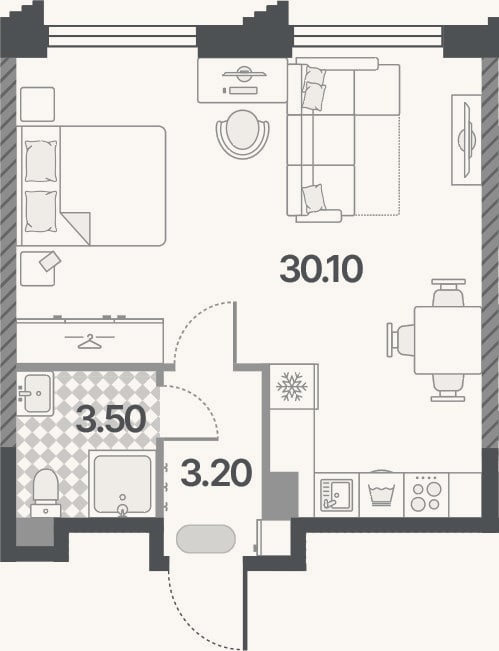 Планировка: Студия, 36,8 м²