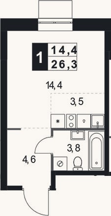 Планировка: Студия, 26,3 м²