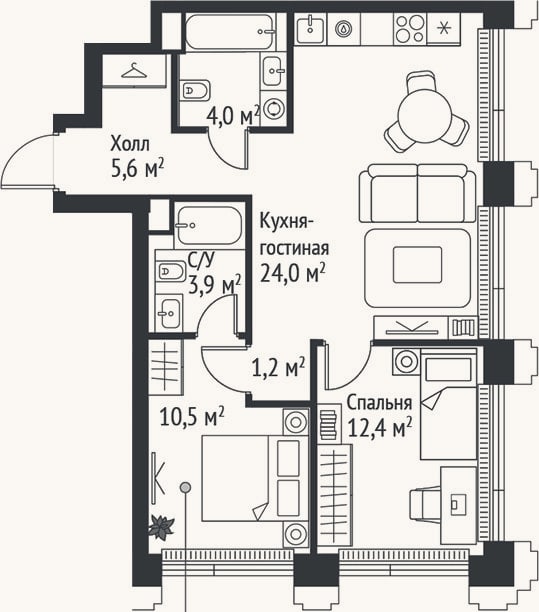 Планировка: 3-к, 61,6 м²