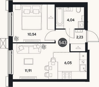 Планировка: 2-к, 34,8 м²