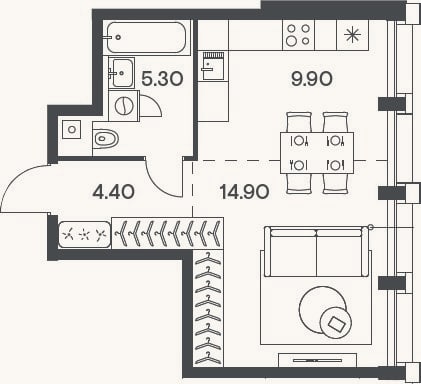 Планировка: Студия, 34,5 м²