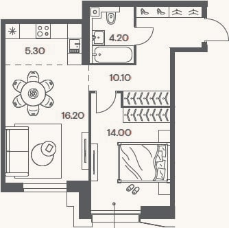 Планировка: 2-к, 49,8 м²