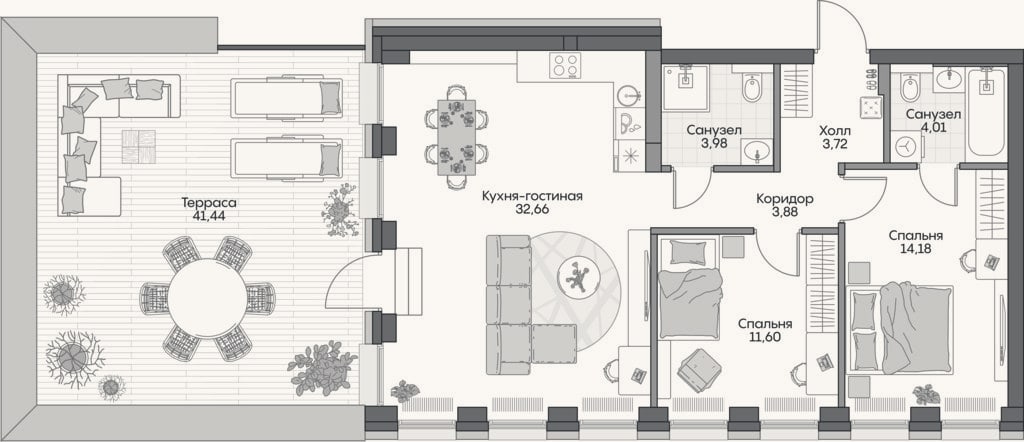 Планировка: 3-к, 71,7 м²