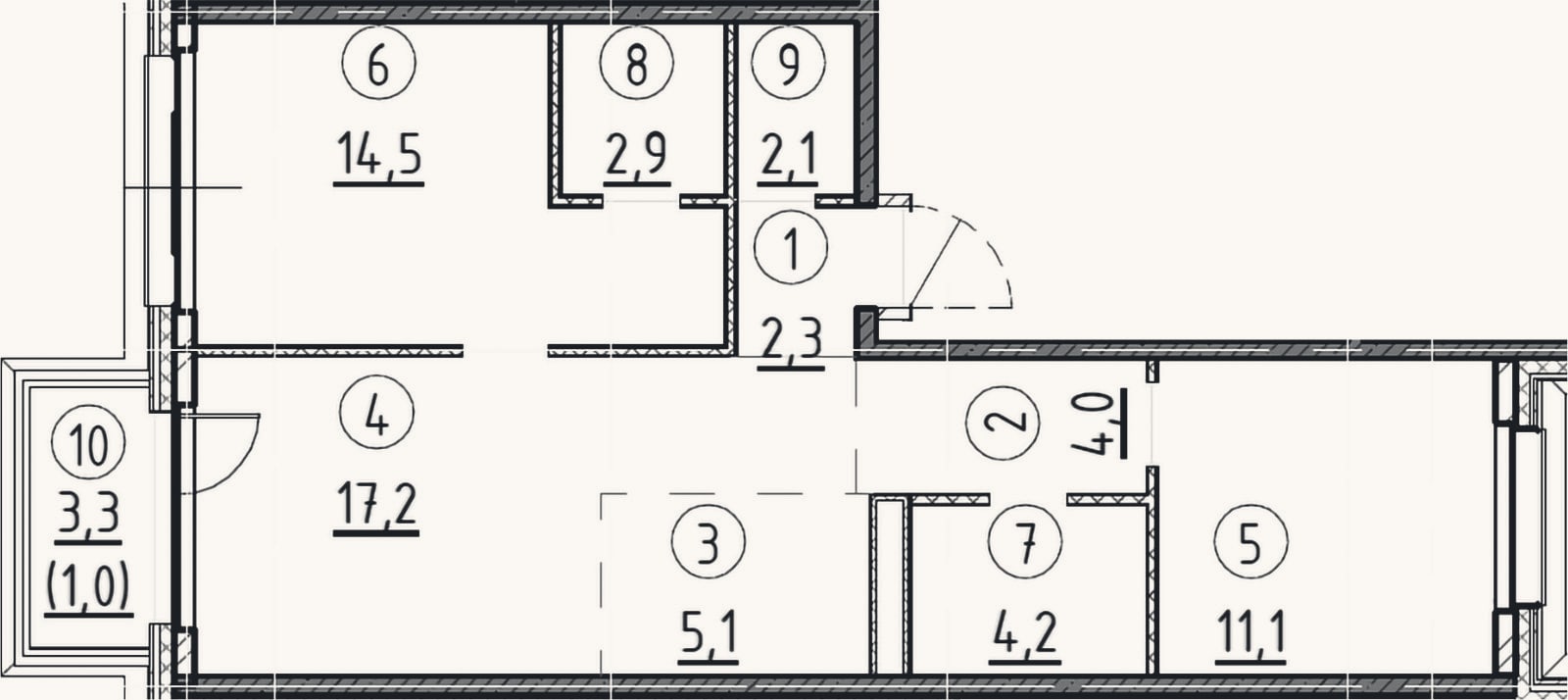 Планировка: 2-к, 63,4 м²