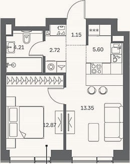 Планировка: 2-к, 41,1 м²