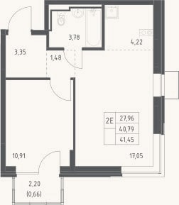 Планировка: 2-к, 40,8 м²