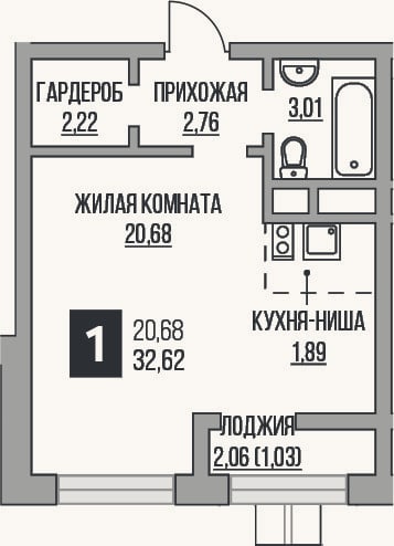Планировка: Студия, 30,6 м²