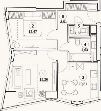 Планировка: 2-к, 53,1 м²