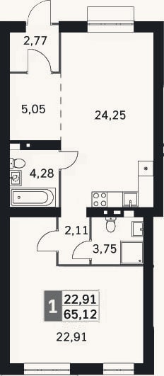 Планировка: 2-к, 65,1 м²
