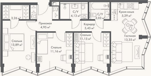 Планировка: 4+ к, 75,7 м²