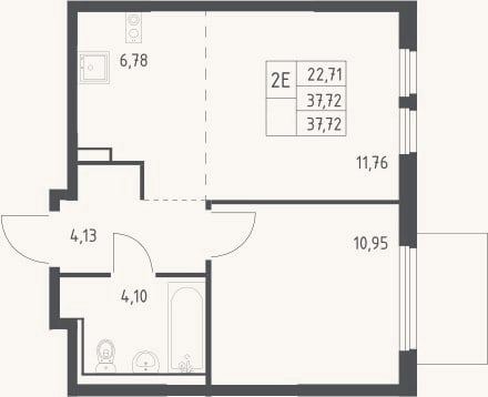 Планировка: 2-к, 37,7 м²