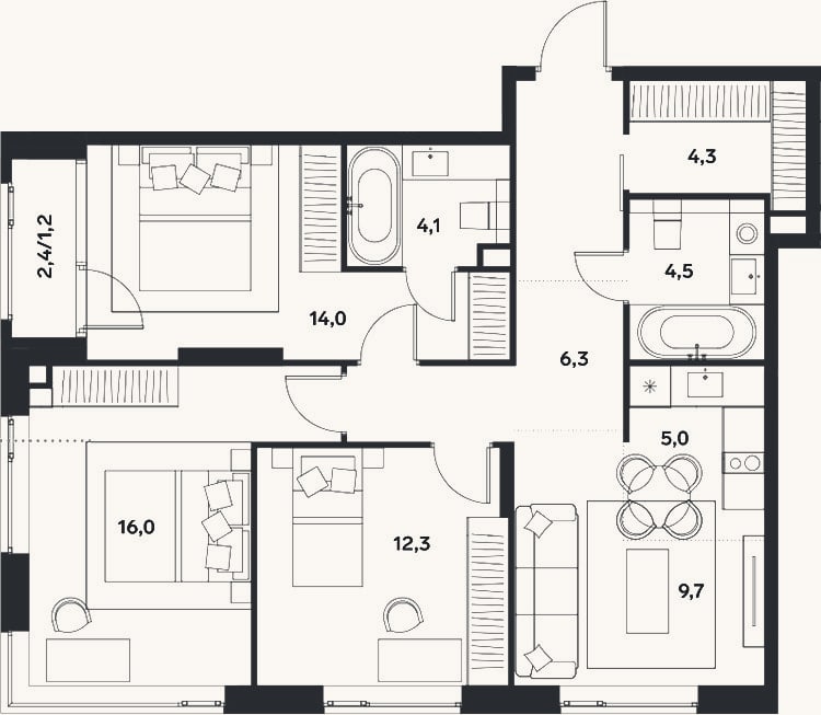 Планировка: 4+ к, 81,9 м²