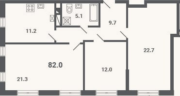 Планировка: 3-к, 82 м²