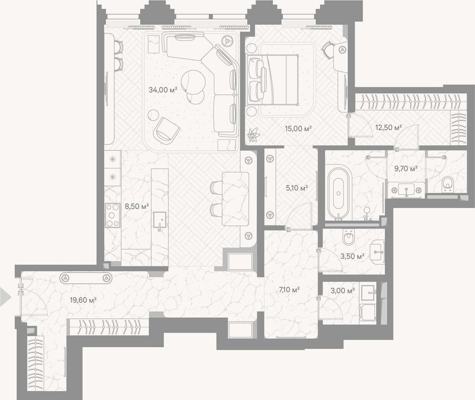 Планировка: 1-к, 118 м²
