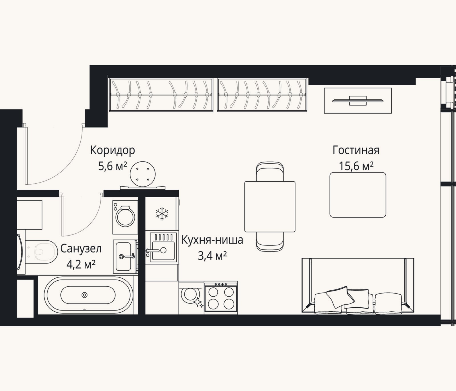 Планировка: Студия, 28,8 м²