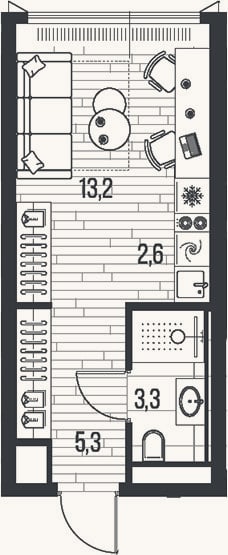 Планировка: Студия, 24,4 м²