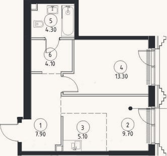 Планировка: 2-к, 44,4 м²