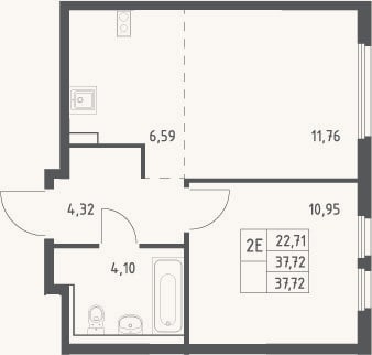 Планировка: 2-к, 37,7 м²