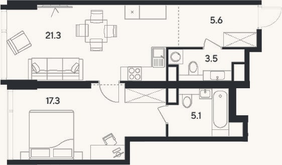 Планировка: 2-к, 52,8 м²