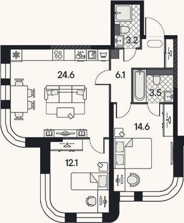Планировка: 3-к, 64,1 м²