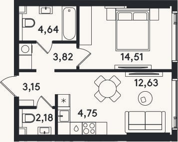 Планировка: 2-к, 45,7 м²