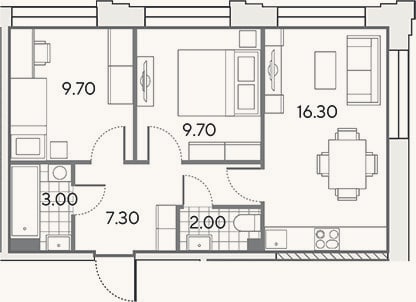 Планировка: 3-к, 48 м²