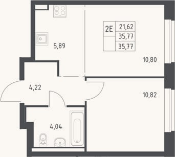 Планировка: 2-к, 35,8 м²