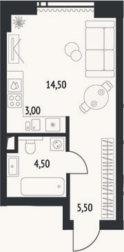 Планировка: Студия, 27,5 м²
