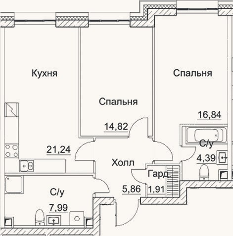 Планировка: 3-к, 73,1 м²