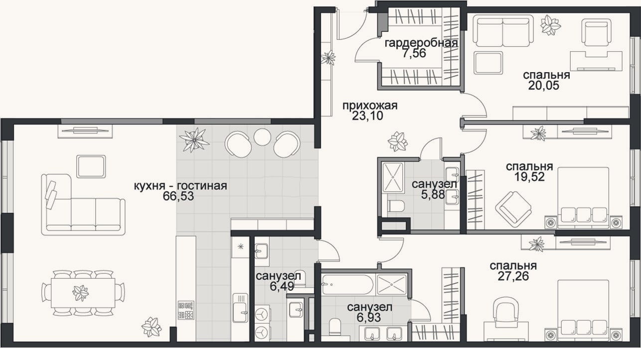Планировка: 4+ к, 183,3 м²