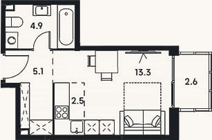 Планировка: Студия, 25,8 м²