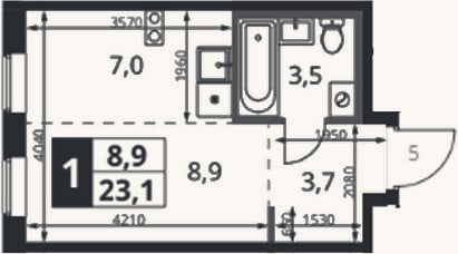 Планировка: Студия, 23,7 м²