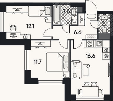 Планировка: 3-к, 52,7 м²