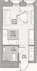 Планировка: Студия, 22,9 м²