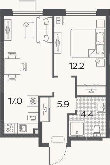 Планировка: 2-к, 39,5 м²