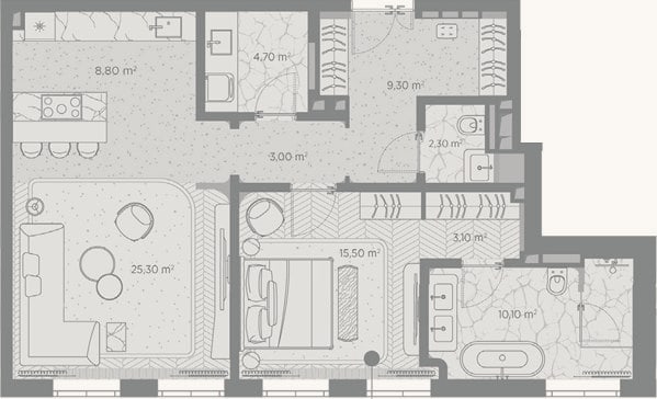 Планировка: 1-к, 82,1 м²