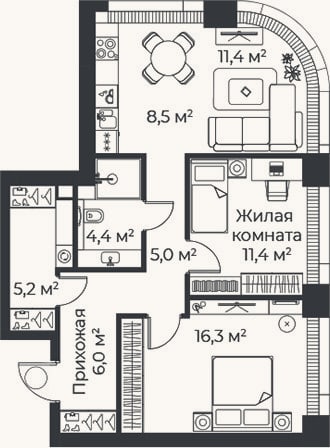 Планировка: 3-к, 68,2 м²