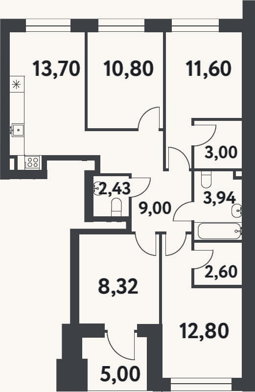 Планировка: 3-к, 78,2 м²
