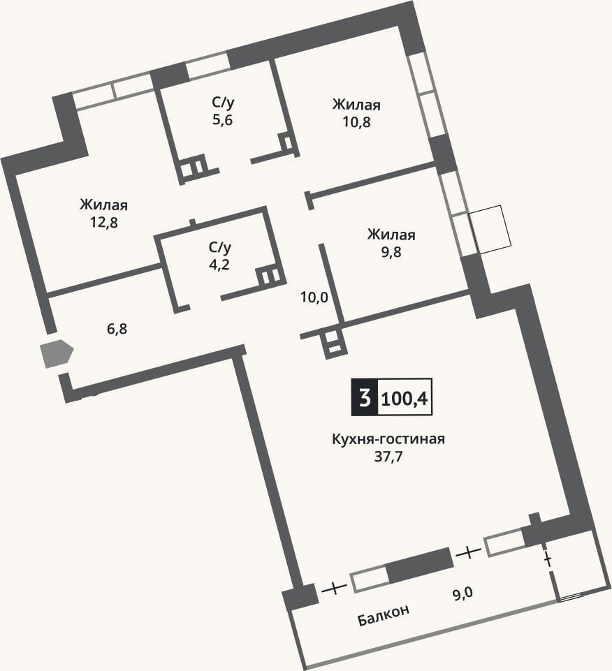 Планировка: 4+ к, 97,8 м²
