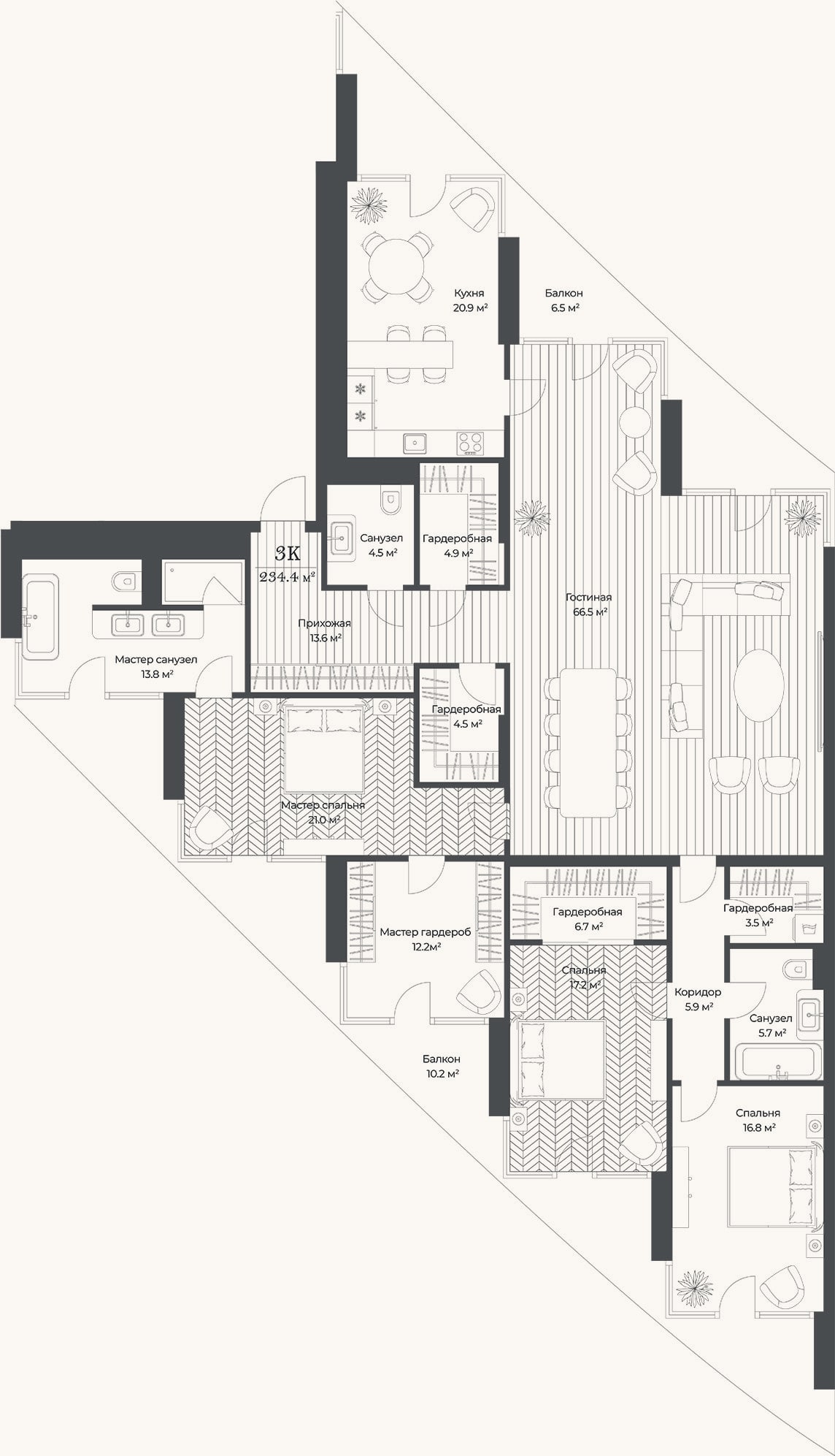 Планировка: 4+ к, 217,1 м²