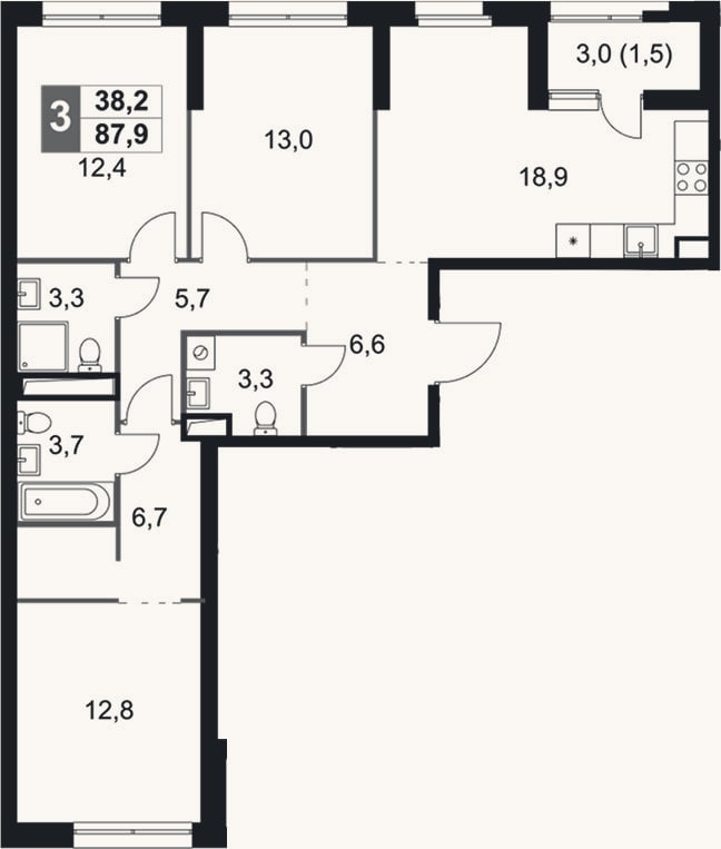 Планировка: 4+ к, 86,2 м²