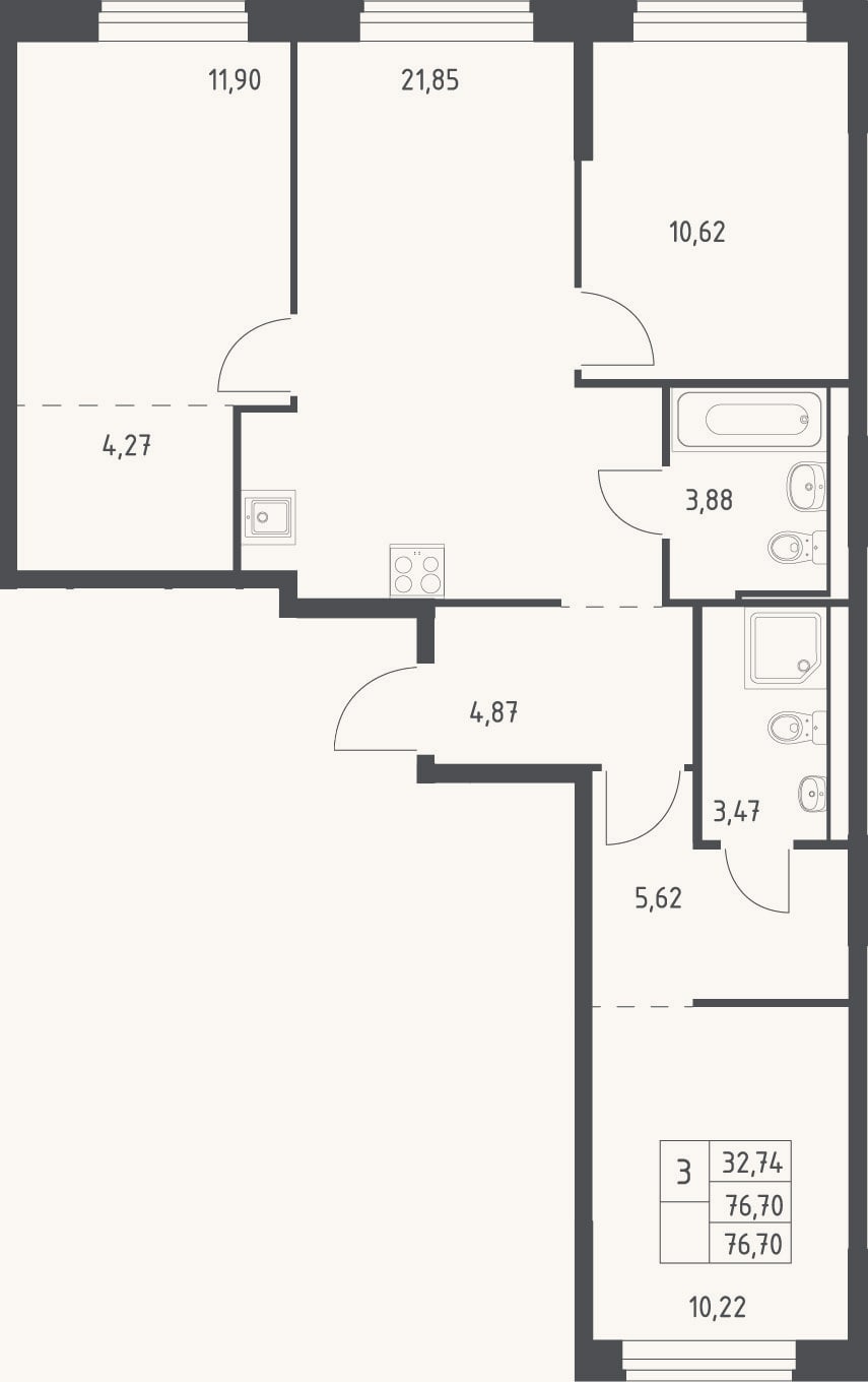 Планировка: 4+ к, 76,7 м²