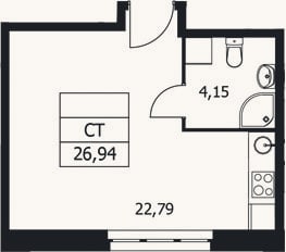 Планировка: Студия, 26,9 м²