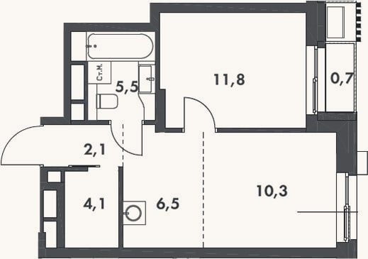 Планировка: 2-к, 40,3 м²