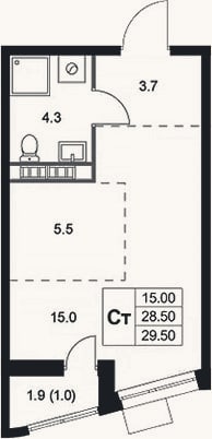 Планировка: Студия, 28,5 м²